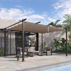 10' x 13' Aluminum Patio Pergola with Retractable Pergola Canopy, Backyard Shade Shelter for Porch, Outdoor Party