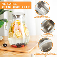 1 Gallon Glass Pitcher with Lid and Handle, Hot & Cold Water Jug, Extra-Wide Mouth Beverage Carafe for Juice, Iced