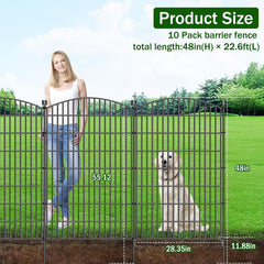 10 Panels No Dig Decorative Garden Fence with Gate - 48 in (H) x 22.6 ft (L), Dog Fence Outdoor for Yard, Rustproof
