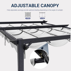 10'x12' Outdoor Pergola with Retractable Canopy, Patio Metal Heavy-Duty Gazebo Shelter