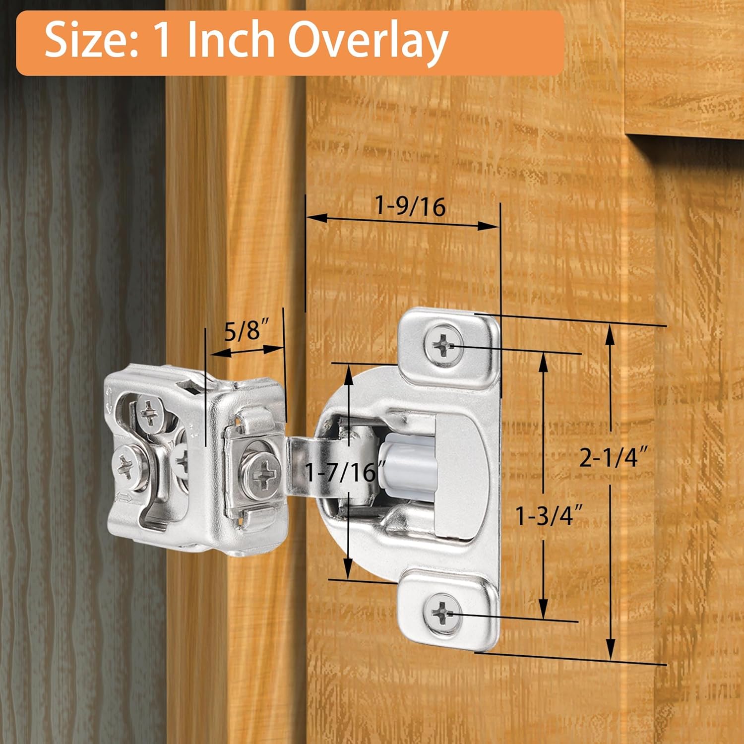 (4 Pack) 1 Inch Overlay Soft Close Cabinet Hinges, Kitchen Concealed Hinges for Face Frame Door, European Hinges with Brushed Nickel