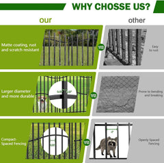 10 Panels Tall No Dig Garden Fence - 40in H x 22.5ft L, Reinforced Square Tube Rustproof Animal Barrier, Decorative