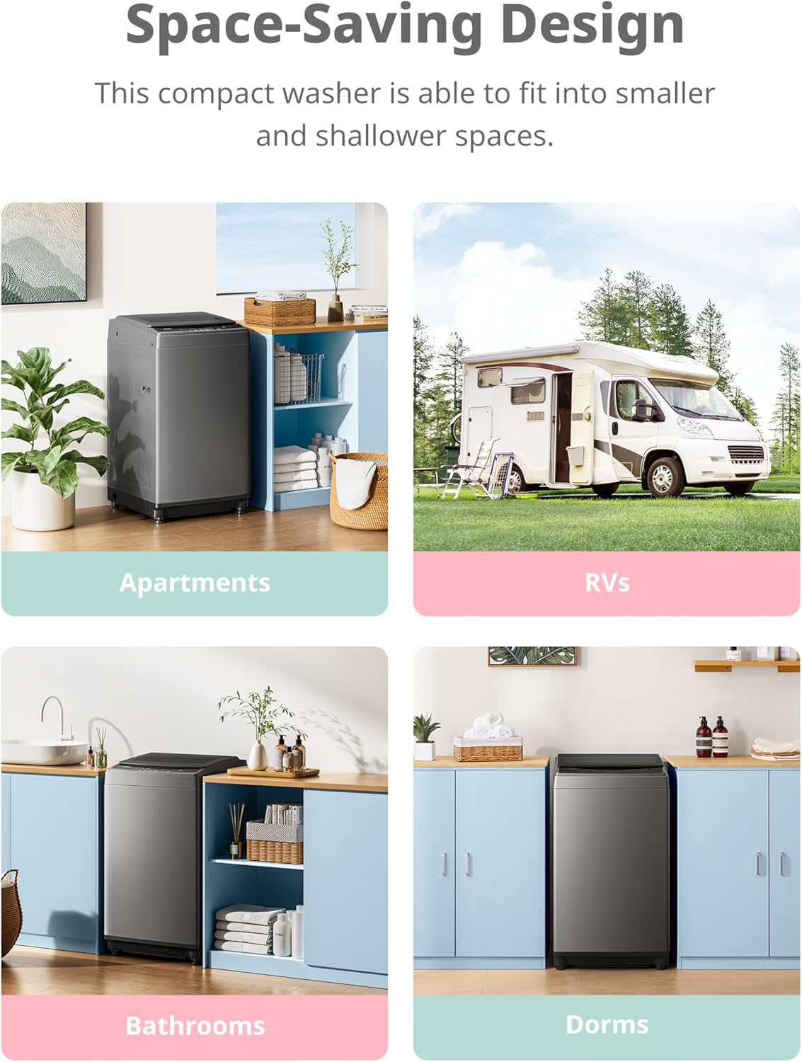 1.6 Cu.ft Portable Washing Machine, 11lbs Capacity Fully Automatic Compact Washer with Wheels, 6 Wash Programs Laundry