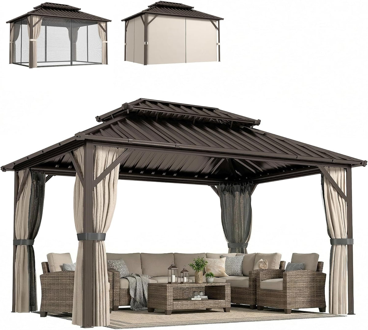 10' x 14' Hardtop Gazebo with UPF50+ Double Galvanized Steel Roof Canopy