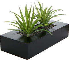 10 Inch Fake Grass Artificial Plants in Rectangular Black Wood Planter - Faux Plants Indoor for Tabletop Centerpiece