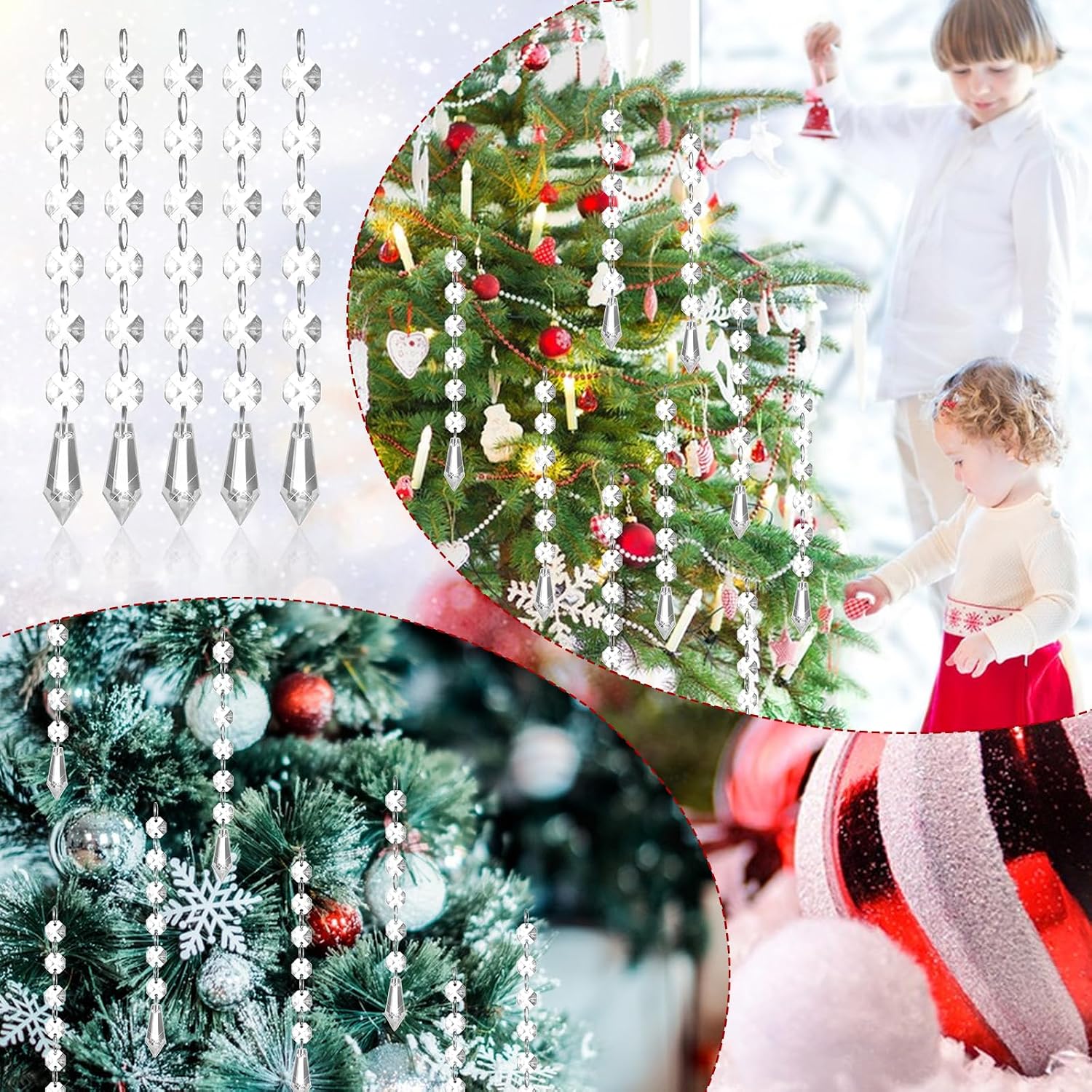 100 Pcs Acrylic Hanging Crystals for Centerpieces Chandelier Clear Crystal Garland Strands Ornament Acrylic Clear