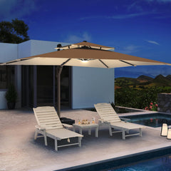 10 X 13 FT Cantilever Patio Umbrella with Led Lights and Base Included Outdoor Heavy Duty Double Top Rectangle O - L6K1