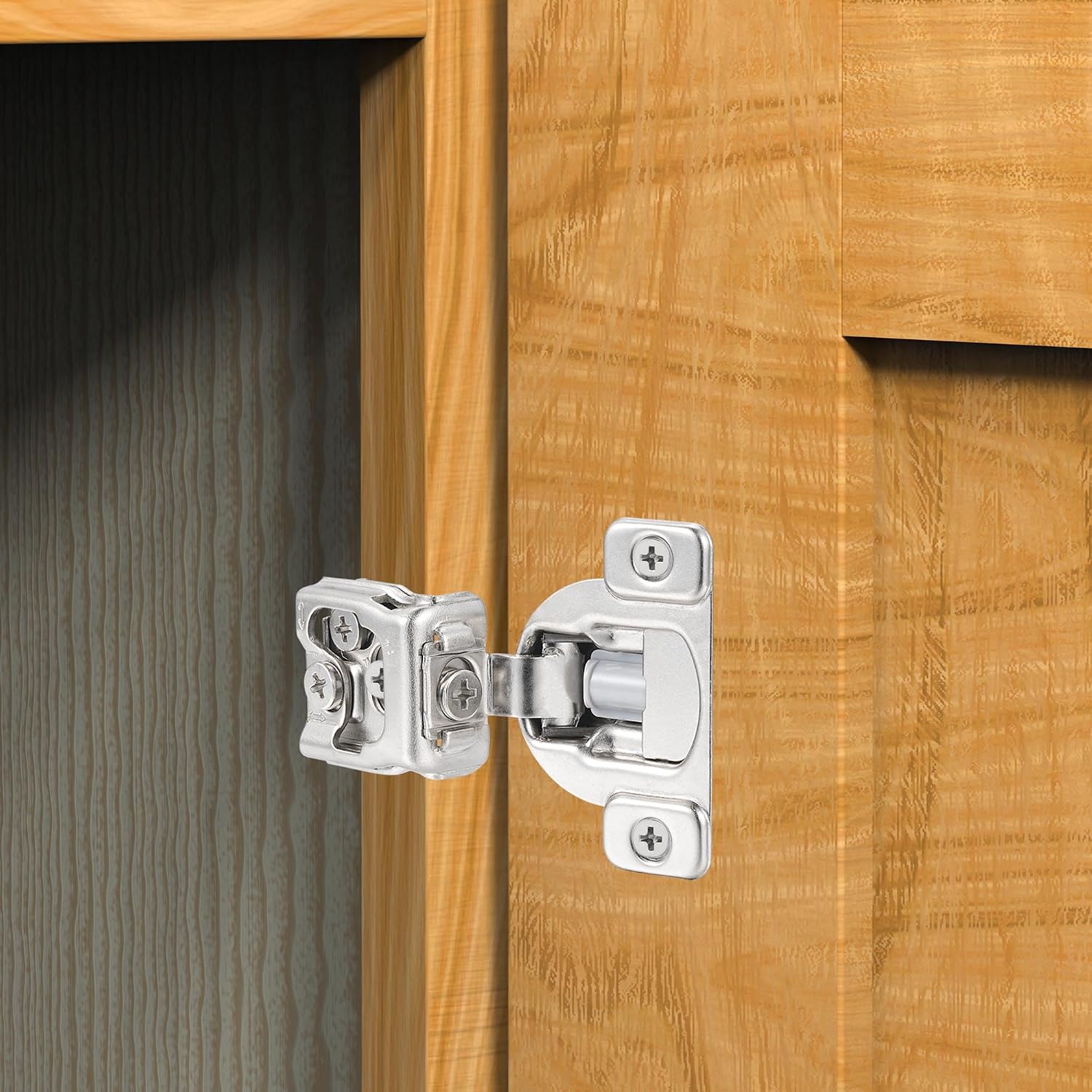 (4 Pack) 1 Inch Overlay Soft Close Cabinet Hinges, Kitchen Concealed Hinges for Face Frame Door, European Hinges with Brushed Nickel