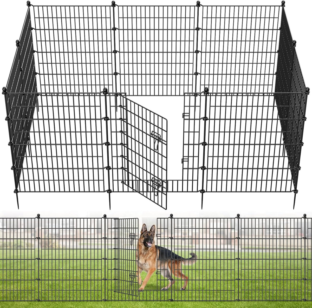 10 Panels No Dig Decorative Garden Fence with Gate, 40 in(H) X 23.6 ft(L) Outdoor Dog Rabbits Fence, Animal Barrier