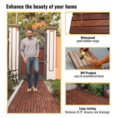 10 Pcs Acacia Wood Interlocking Deck Tiles, 12" X 12" Patio Deck Tiles, Outdoor Patio Flooring for Balcony, Garden