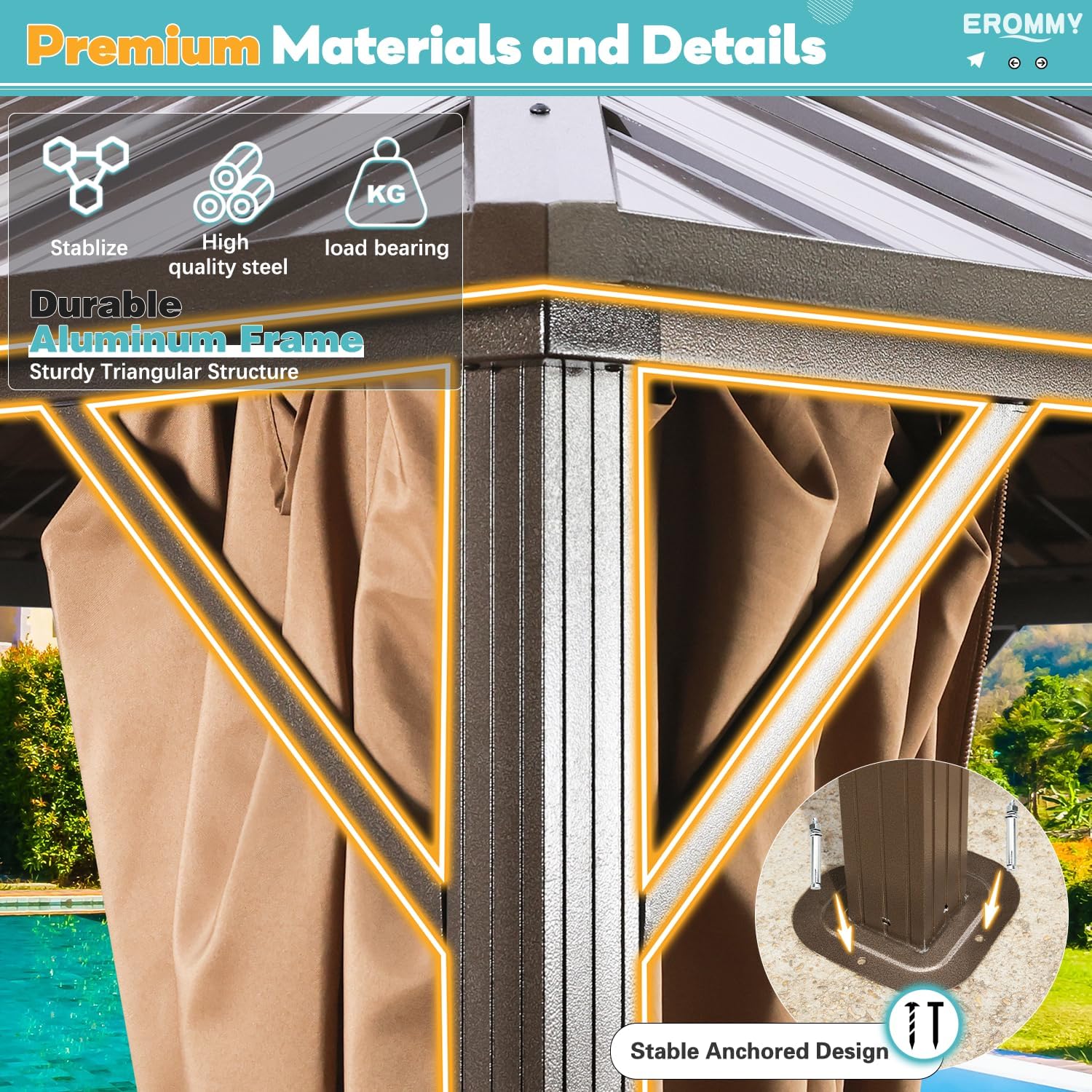 10' x 12' Hardtop Gazebo, Aluminum Frame Gazebos with Galvanized Steel Double Roof