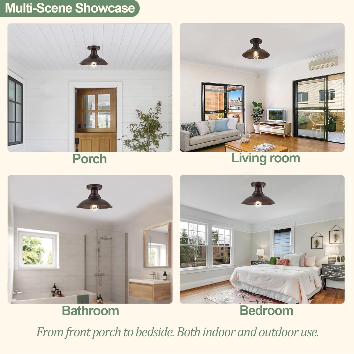 10.5" Oil Rubbed Bronze Semi Flush Mount Ceiling Light, Rust-Resistant Powder Coated Metal Barn Fixture for Kitchen