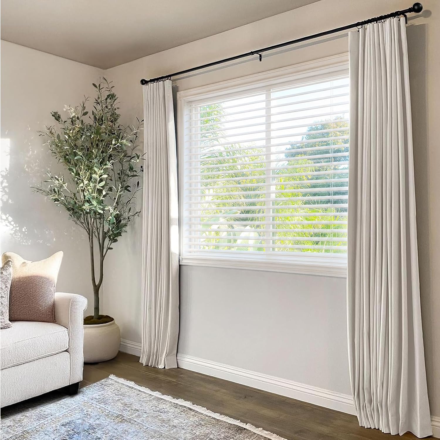 100% Blackout Curtains, Black Out Curtains, Clip Rings Linen Blackout Drapes, Thermal Insulated Room