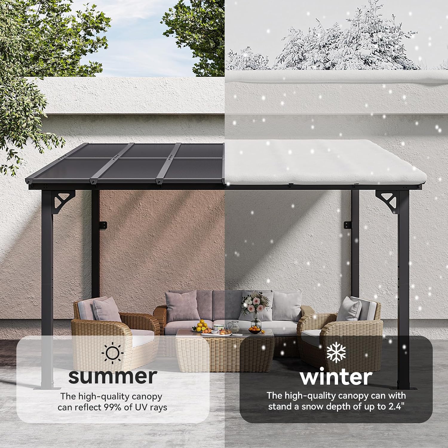 10' x 12' Gazebo, Gazebo Pergola with Sloped Roof, Large Wall-Mounted Heavy Duty Awnings