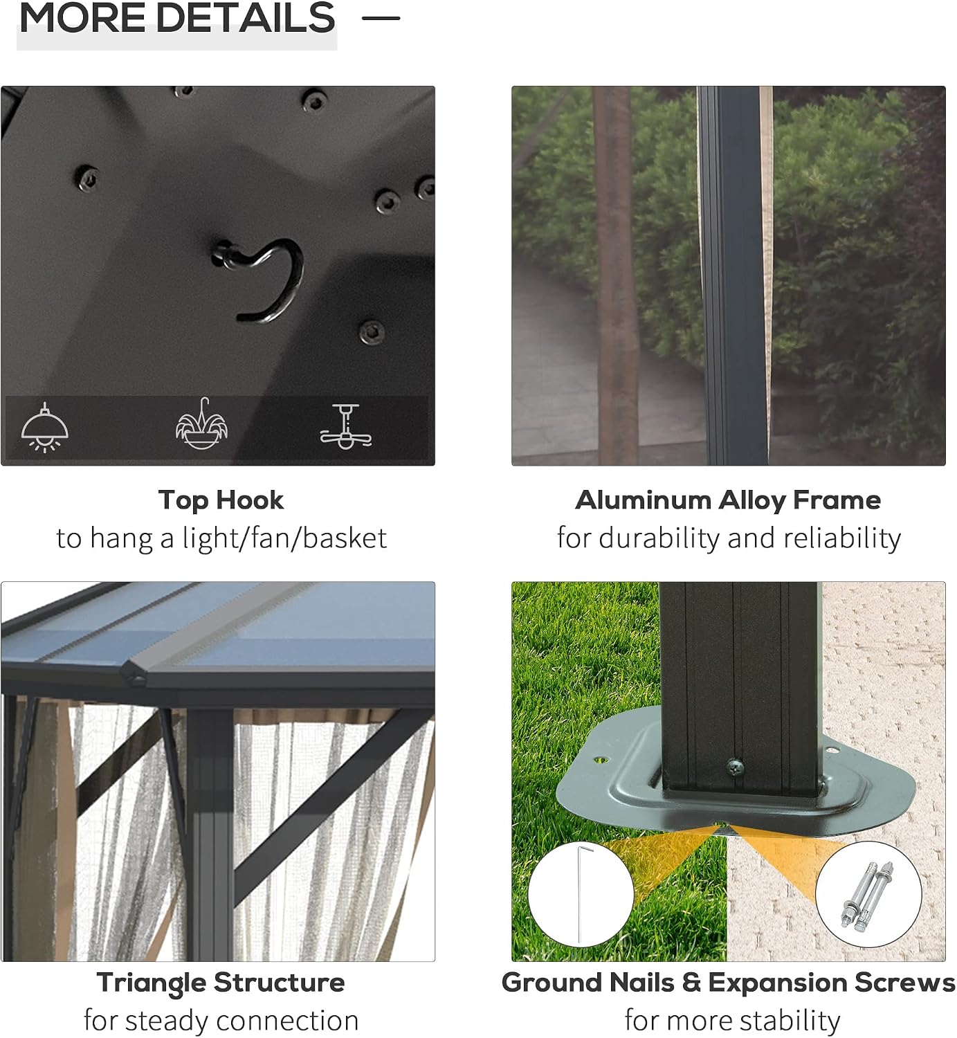 10' x 12' Hardtop Gazebo Canopy with Polycarbonate Roof, Aluminum Frame
