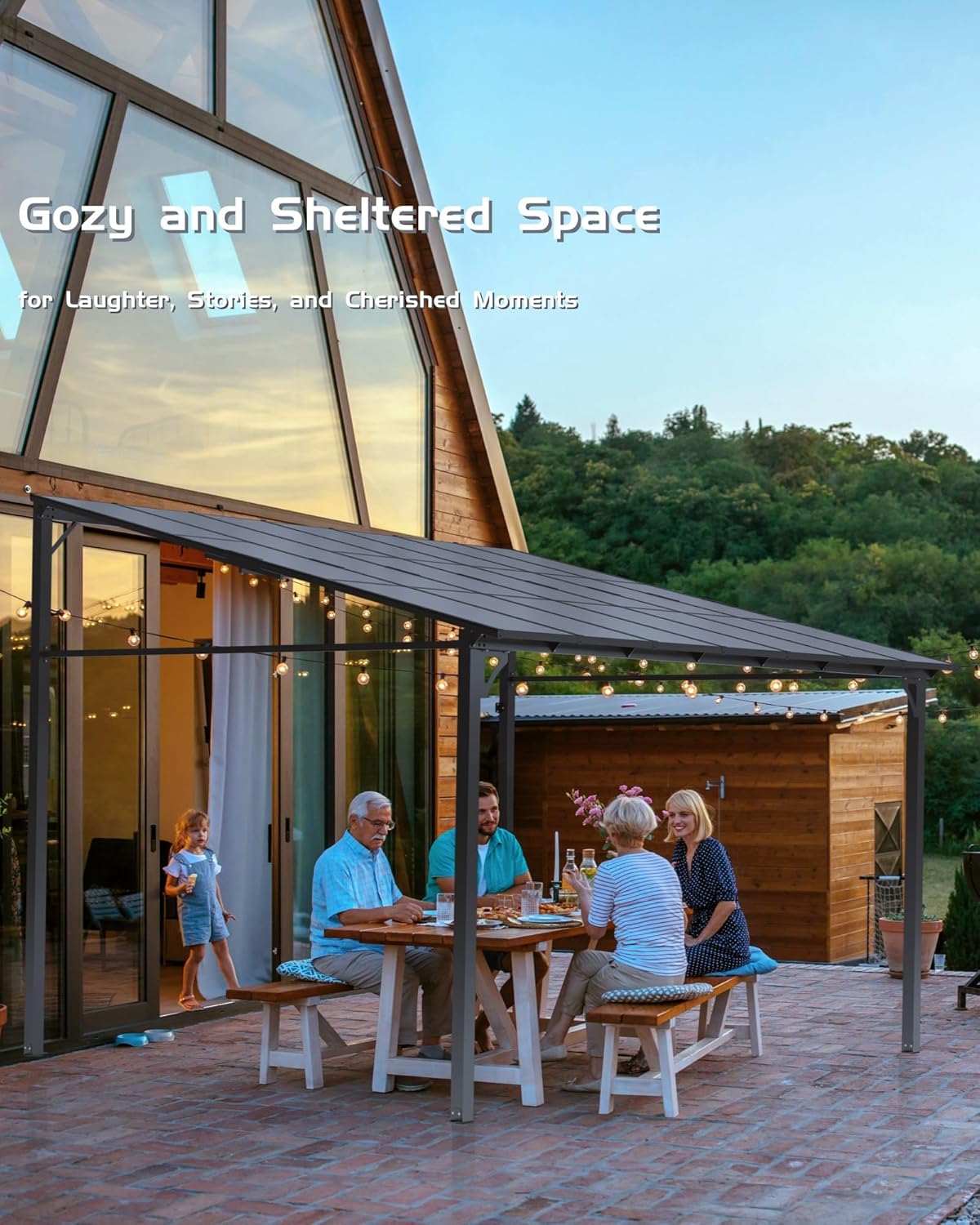 10 ft x 12 ft Lean to Gazebo, Hardtop Wall Pergola with Polycarbonate Roof
