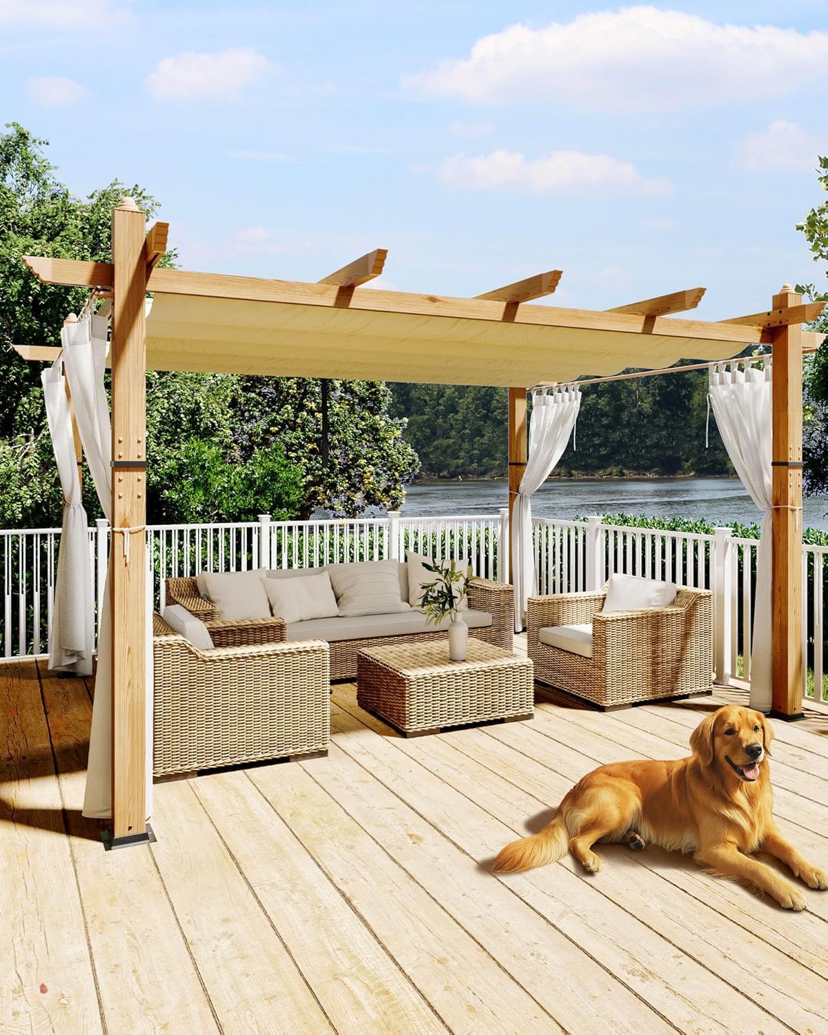 10 x 13 FT Patio Pergola, Aluminum Patio Gazebo with Retractable Sun Shade &Side Mesh
