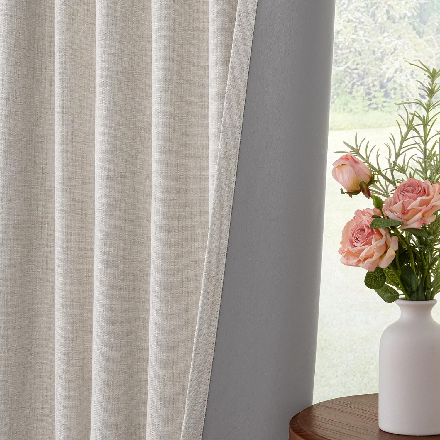 100% Blackout Curtains, Black Out Curtains, Clip Rings Linen Blackout Drapes, Thermal Insulated Room