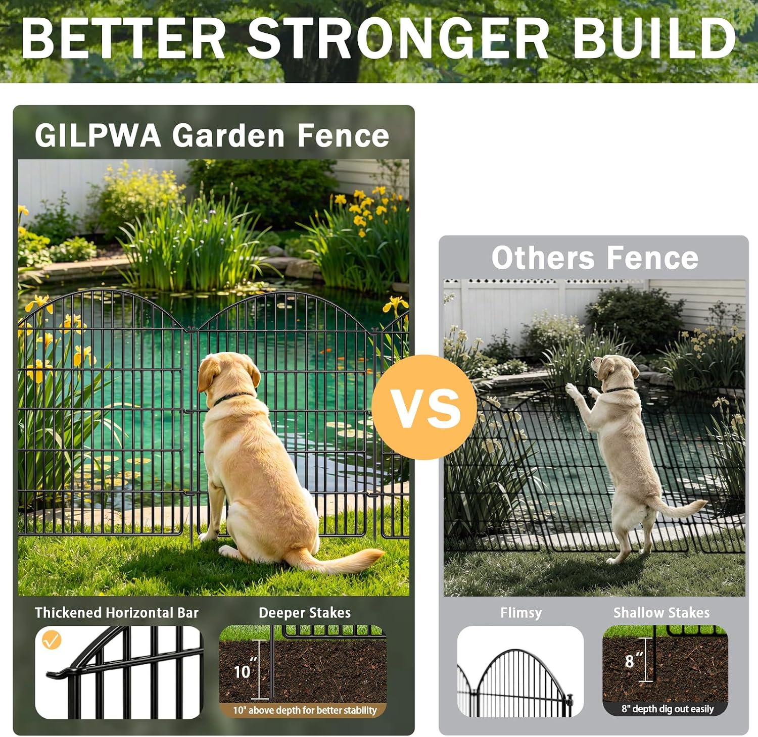 10 Panels Decorative Garden Fence, 40in (H) X 24ft (L) No Dig Dog Fences Outdoor for Yard, Rustproof Tall Metal
