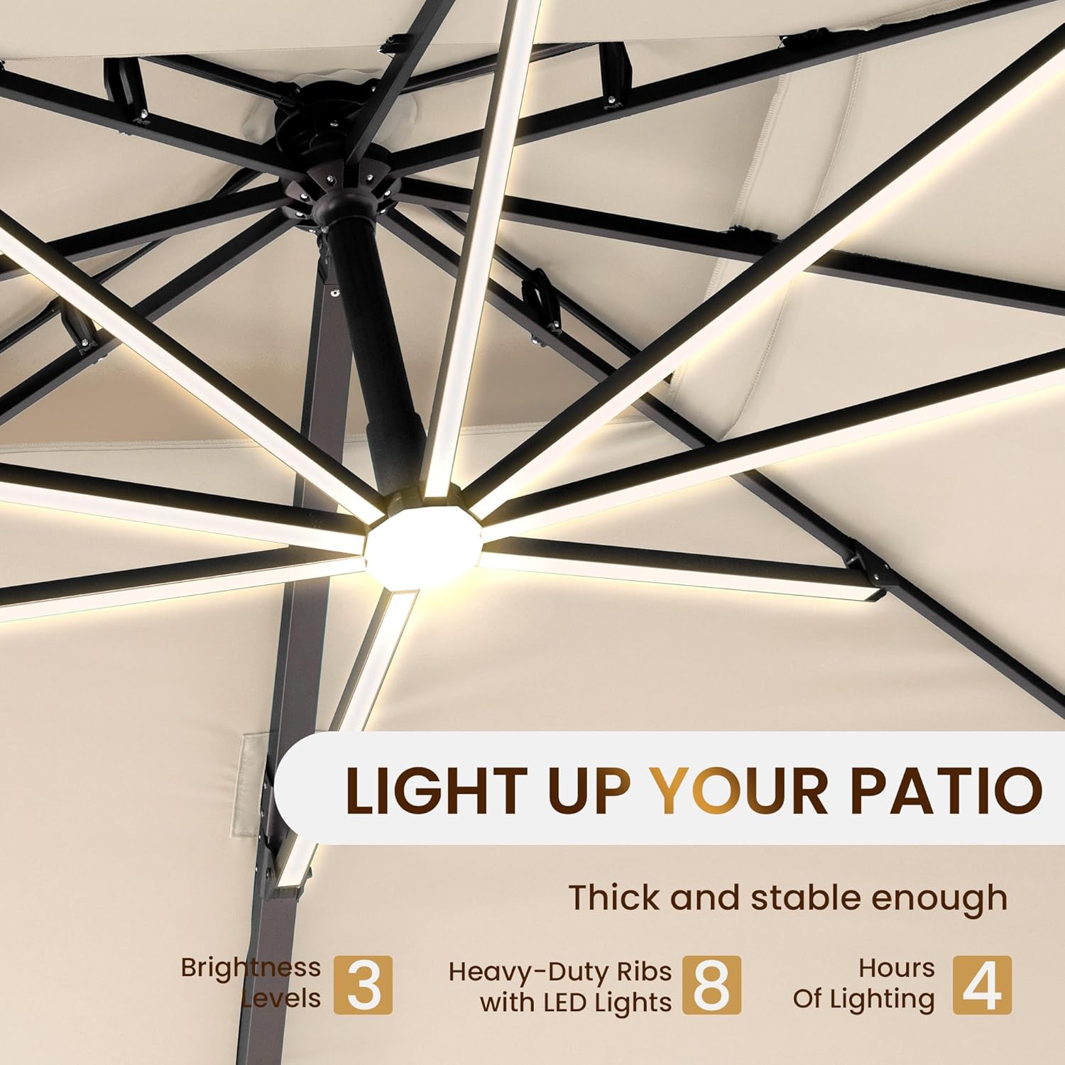 10 X 13 FT Cantilever Patio Umbrella with Led Lights and Base Included Outdoor Heavy Duty Double Top Rectangle O - L6K1