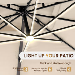 10 X 13 FT Cantilever Patio Umbrella with Led Lights and Base Included Outdoor Heavy Duty Double Top Rectangle O - L6K1