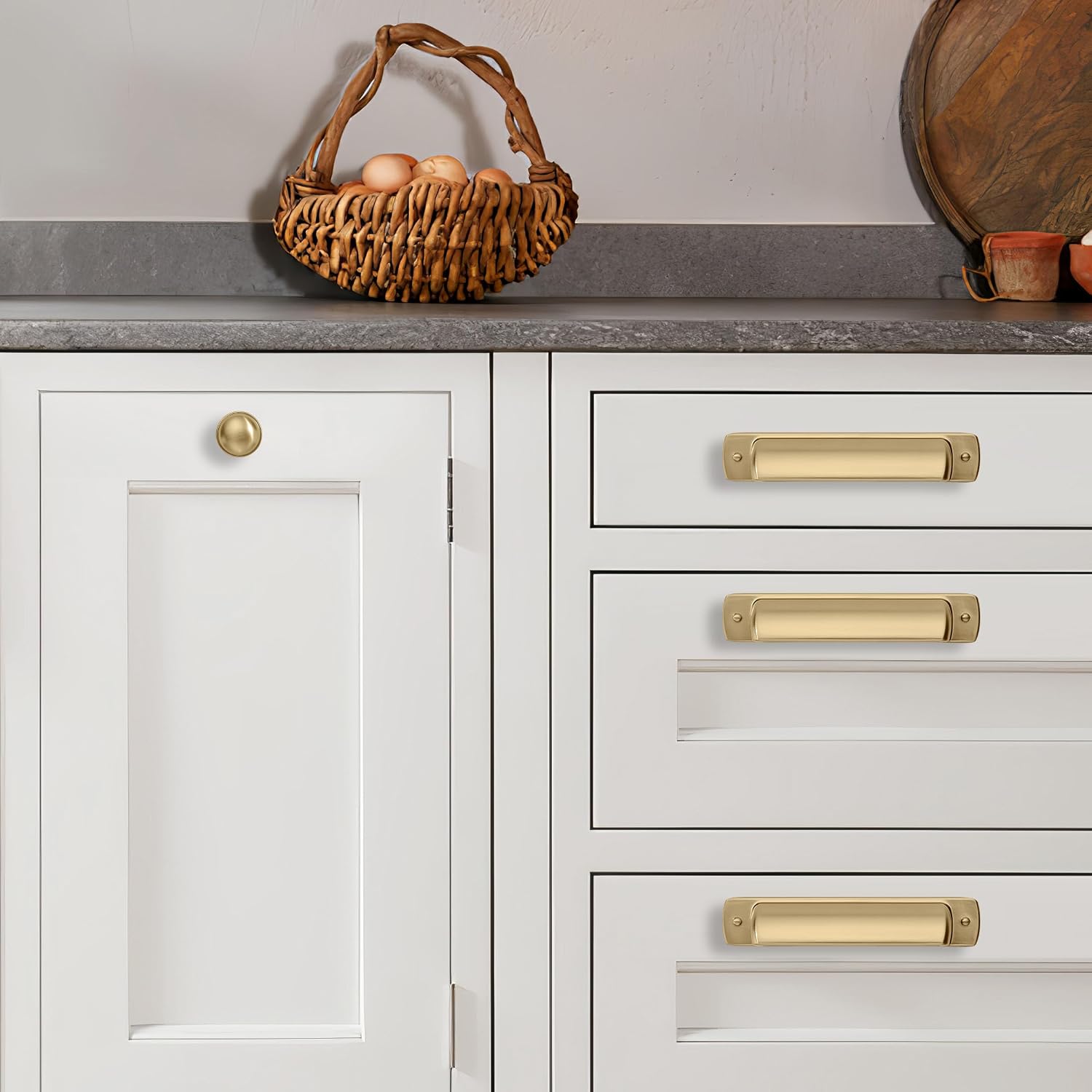 10 Pack 1-1/4 inch Brushed Brass Cabinet Knobs - Brushed Gold Drawer Knobs and Dresser Drawers