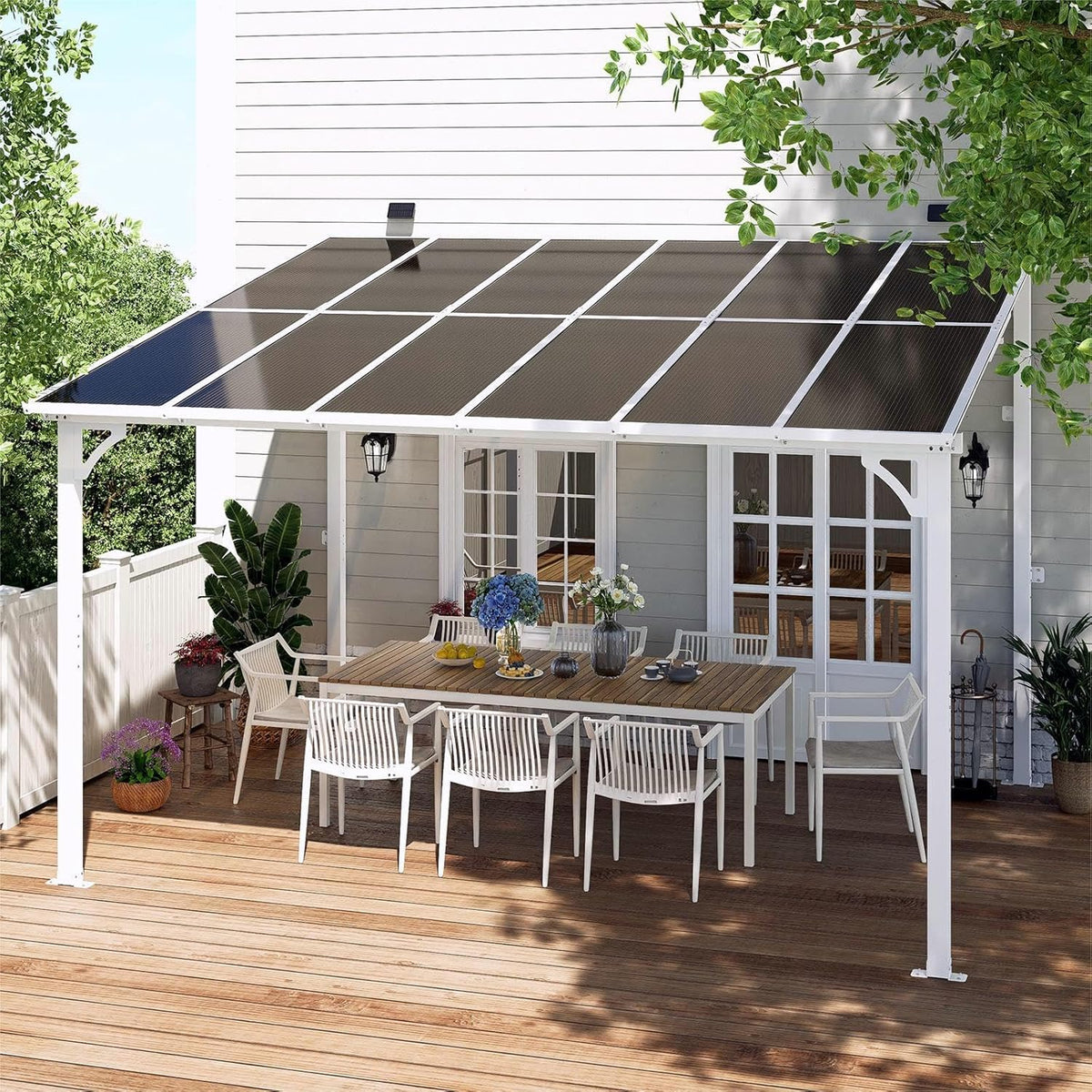10' x 12' Wall Mounted Lean to Metal Awnings with Sloped Roof, Outdoor Patio Gazebo Awning for Backyard