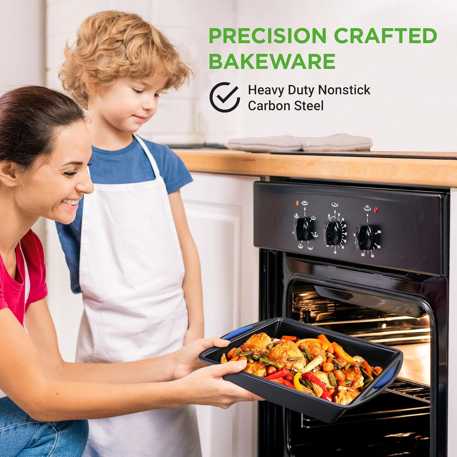 10-Piece Nonstick Bakeware Set - Heavy Duty Carbon Steel Trays w/Silicone Handles - Includes Cookie Sheets, 12-Cup