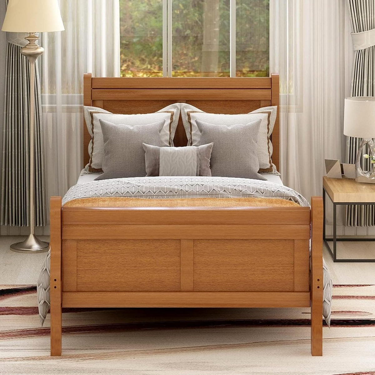 & Bright Designs Solid Oak Wood Twin Bed Frame for Kids,Naturalista Kids Twin Platform Bed Frame with