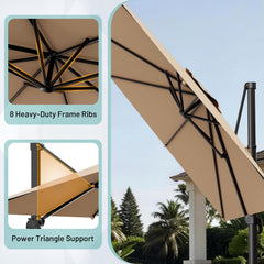10 X 13 FT Cantilever Patio Umbrella, 360-Degree Rotation Rectangular Offset Umbrella with Crank