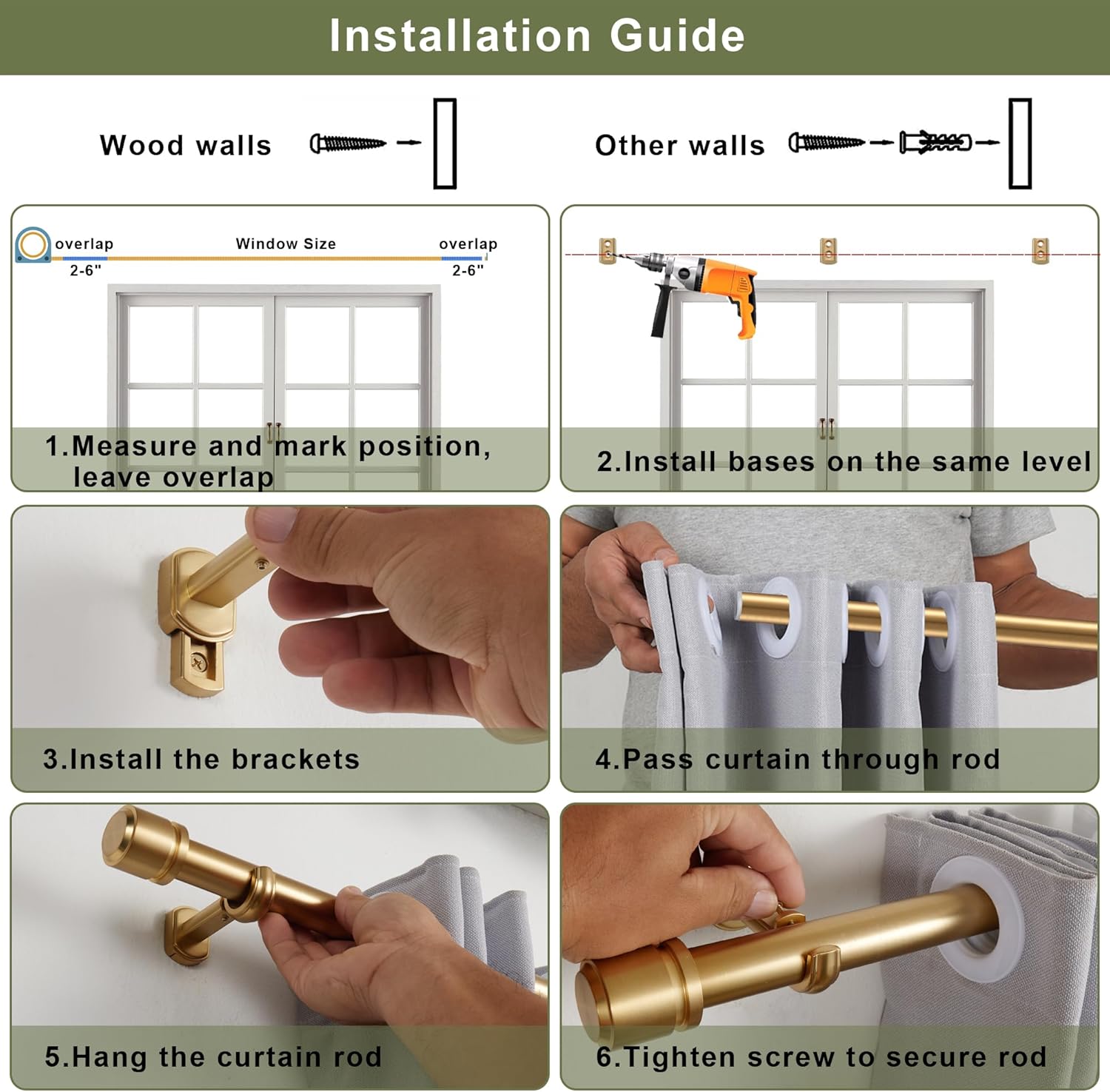 1 1/8 Inch Diameter Curtain Rods, Telescoping Heavy Duty Large Drapery Rod with Adjustable