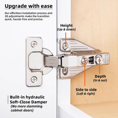 (50 PCS) Full Overlay Soft Close Cabinet Hinges Cabinets - 105° Face Frame Concealed Cabinet Door Hinge -3 Way