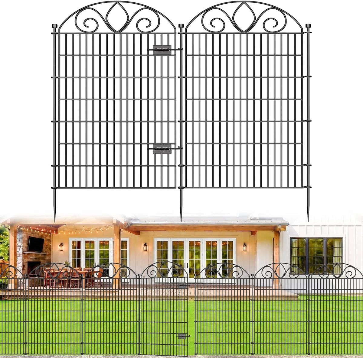 10 Panels No Dig Tall Garden Fence with Gate - 48" H X 26.25' L Rustproof Metal Dog Fence Outdoor for Yard