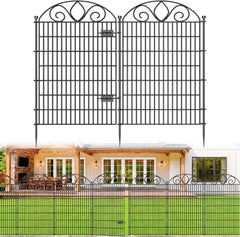 10 Panels No Dig Tall Garden Fence with Gate - 48" H X 26.25' L Rustproof Metal Dog Fence Outdoor for Yard