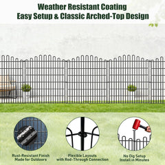 10 Panels No Dig Decorative Garden Fence, 33in H x 23.6ft L Animal Barrier Fencing, Rustproof Dog Fence Outdoor for