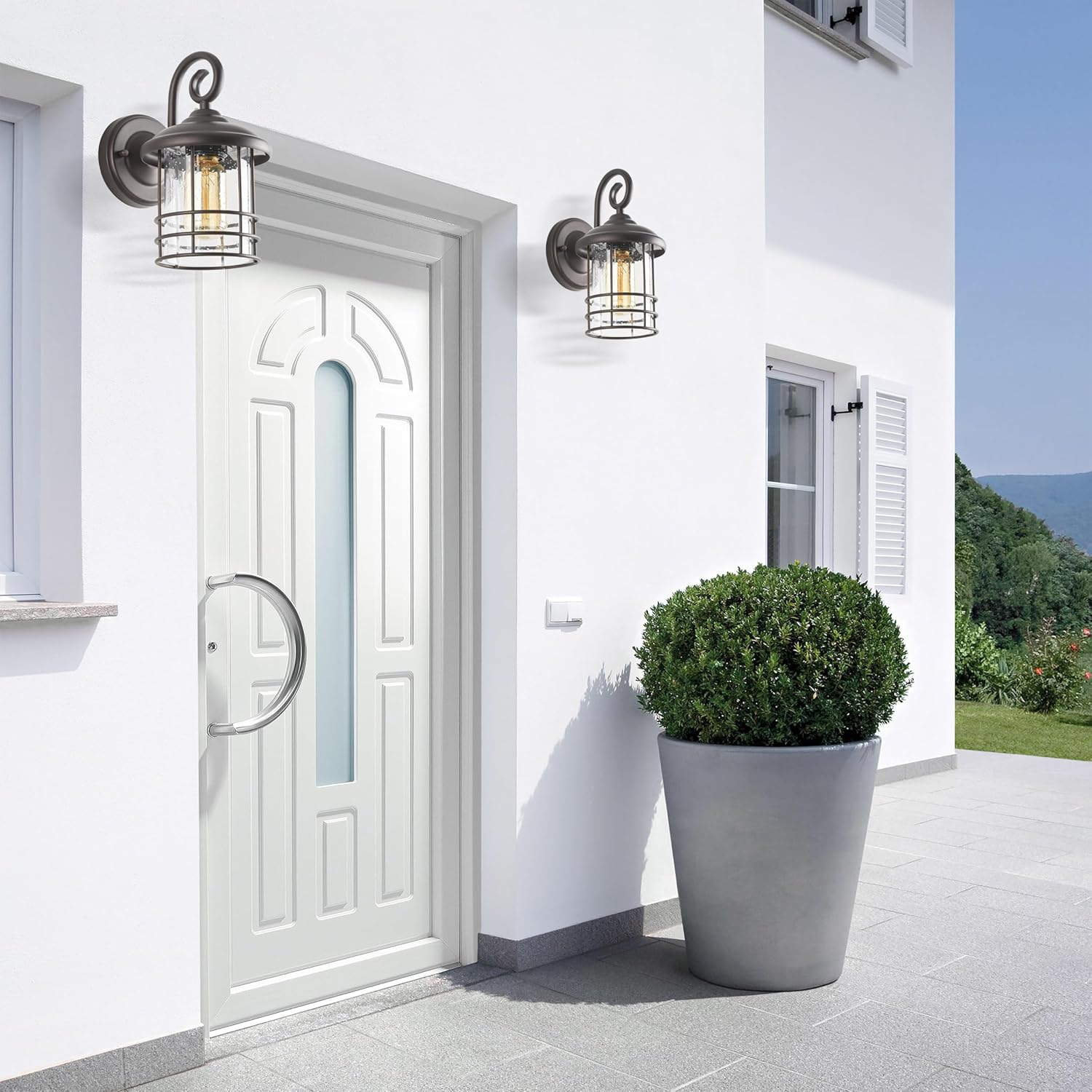 1-Pack 5.5" Narrow Oil Rubbed Bronze Outdoor Wall Sconce, 9.8" Rustic Farmhouse Porch Light with Seedy Glass