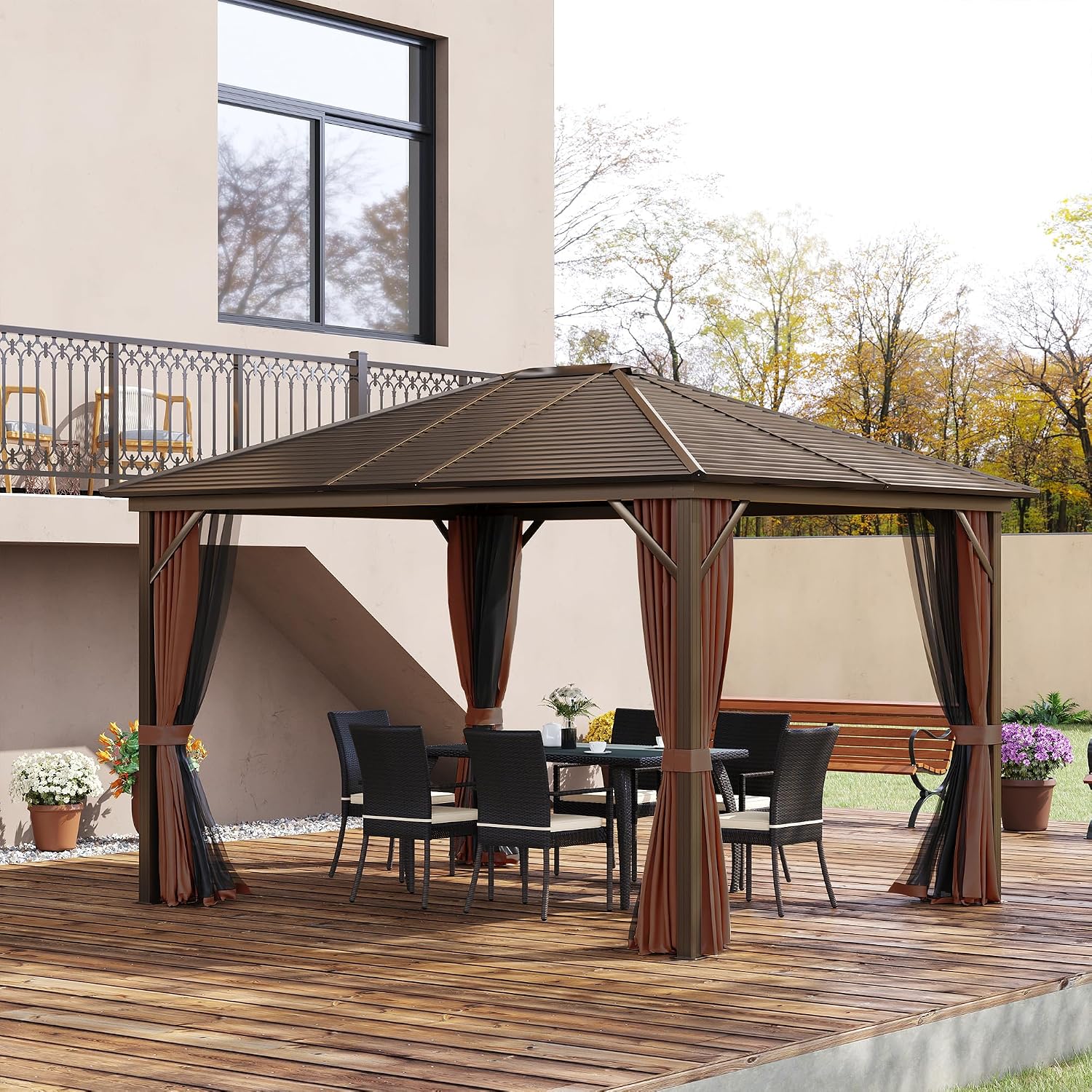 10' x 12' Hardtop Gazebo with Curtains and Netting