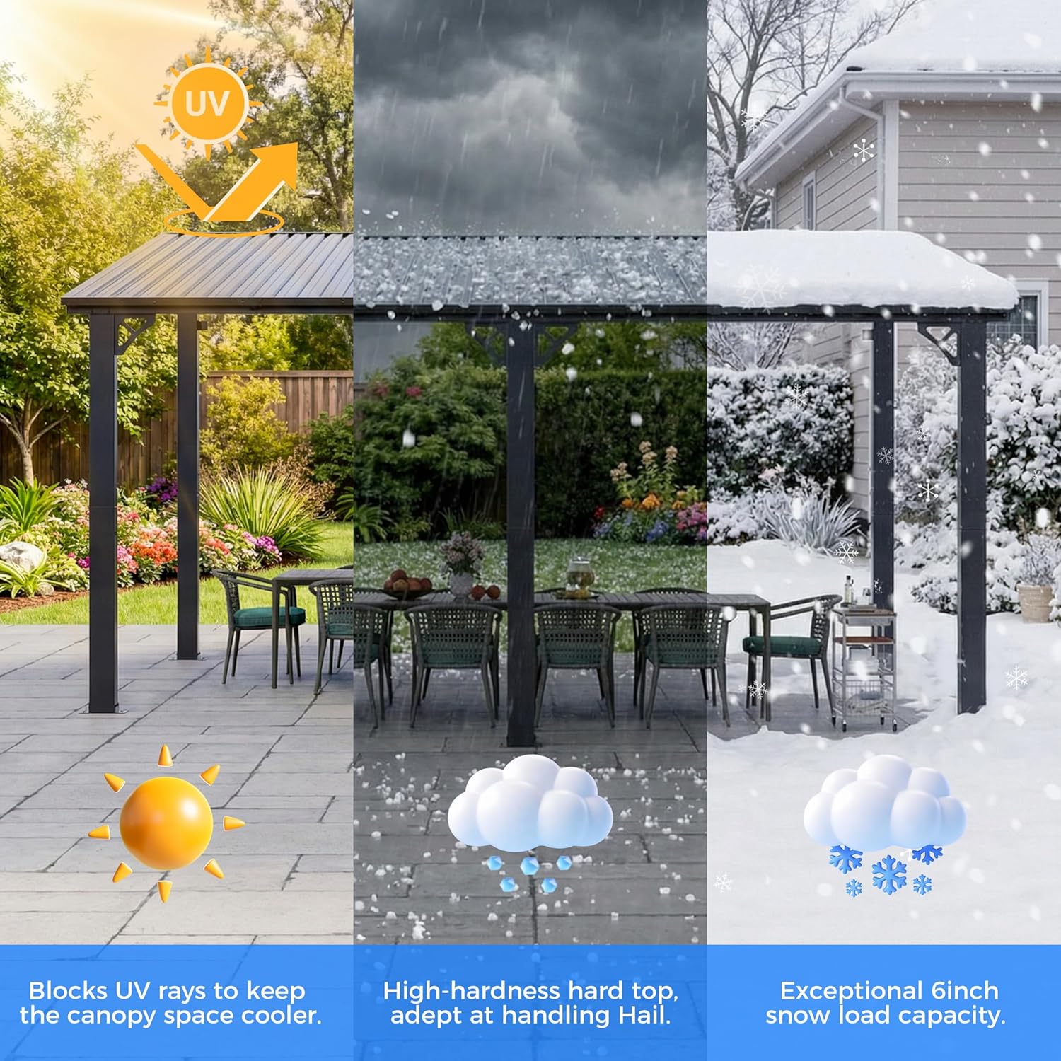 10'x14' Lean to Gazebo, Hardtop Pergola with Metal Roof, Wall Mounted Heavy Duty Canopy Awning for Backyard