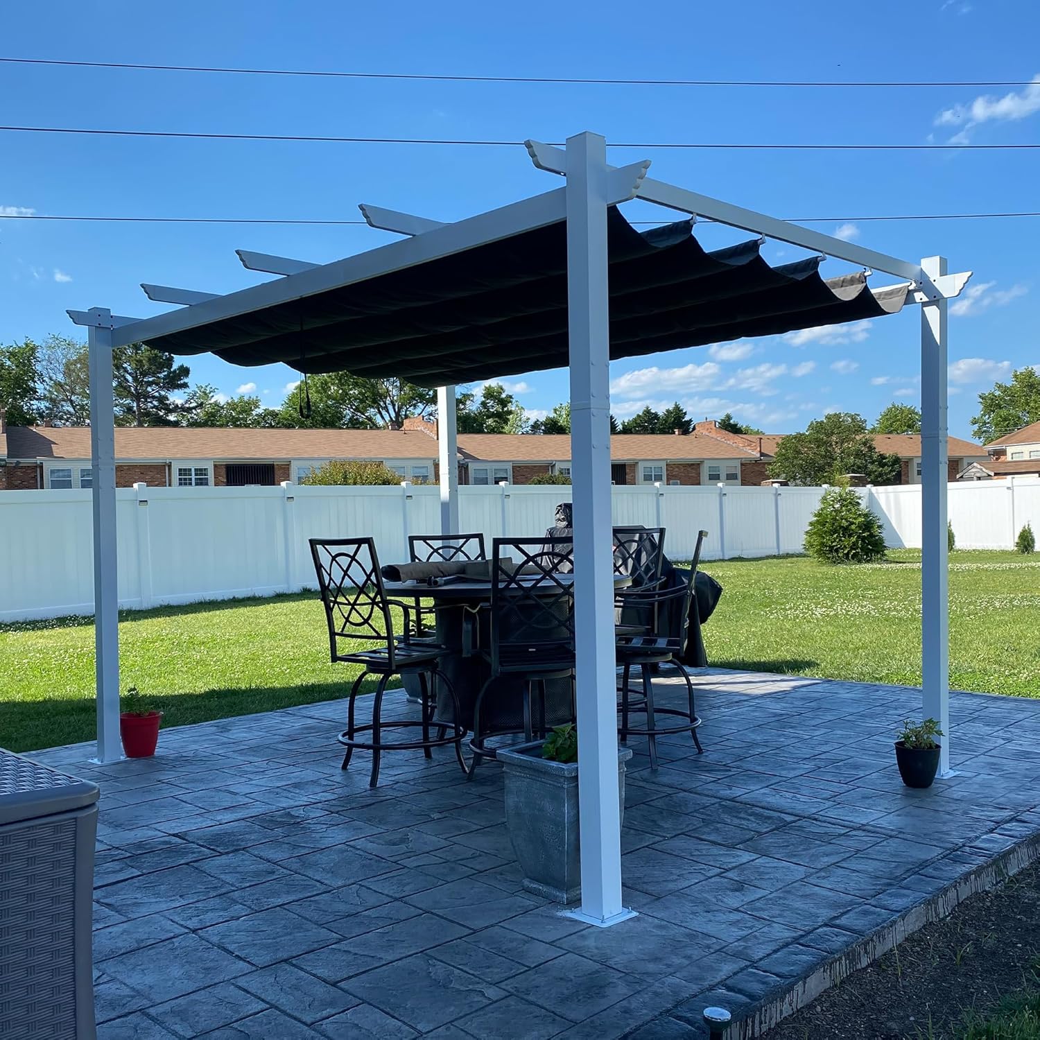 10' x 13' Outdoor Retractable Pergola Heavy-Duty Aluminum White Pergola with Sun Shade Canopy Patio Modern Shelter for Garden Yard Deck Grape Trellis, Grey