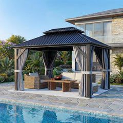 10'x12' Gazebo Hardtop Gazebo, Aluminum Pergola with Double Galvanized Steel Roof