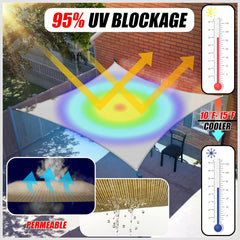 10' x 20' Beige Sun Shade Sail Rectangle Canopy Fabric Cloth Screen, Water Permeable & UV Block UPF50, Heavy Duty