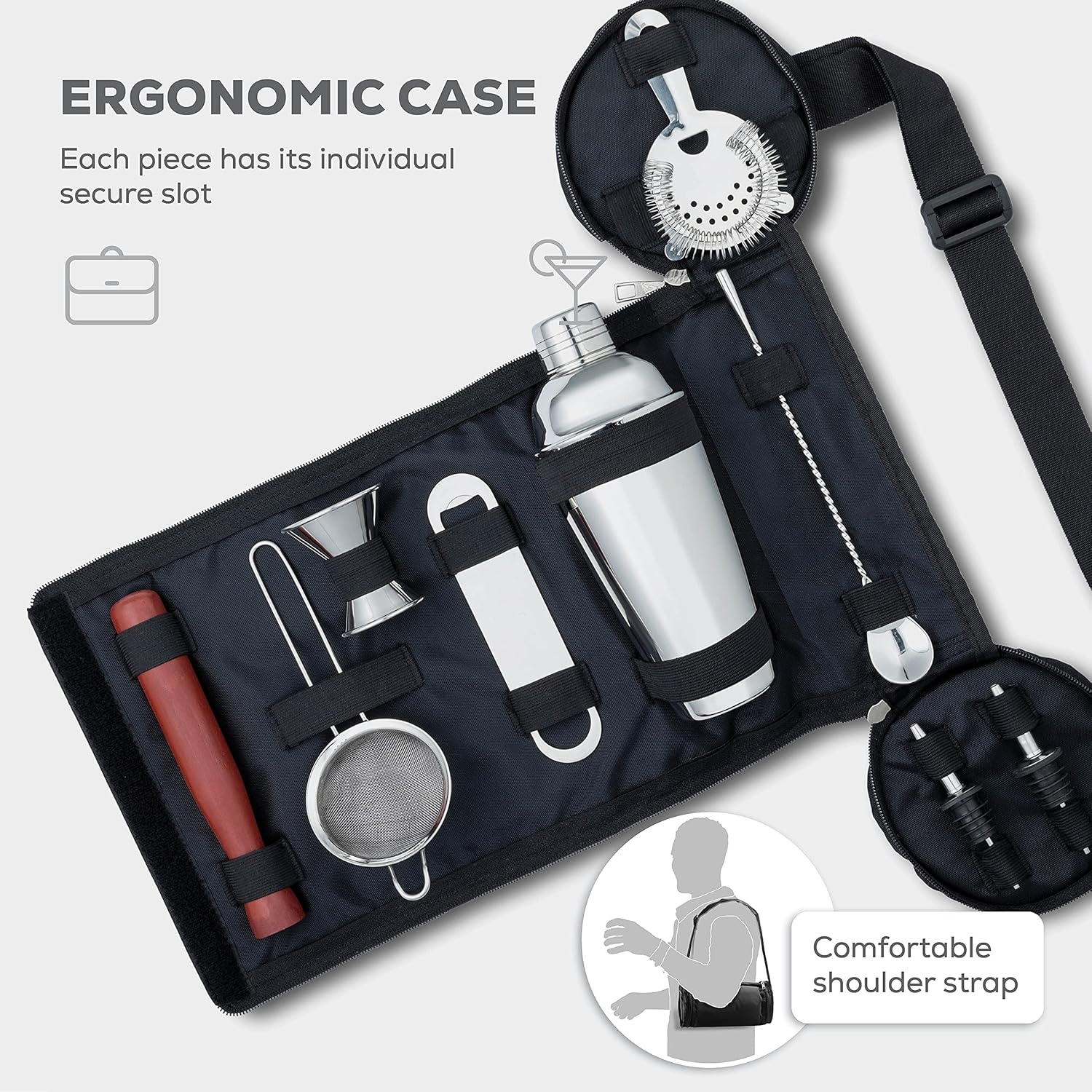 10-Piece Cocktail Shaker Set with Travel Bag - Stainless Steel Shaker Set Bartender Kit - Mixology Bartender Kit