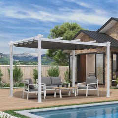 10' x 13' Outdoor Retractable Pergola Heavy-Duty Aluminum White Pergola with Sun Shade Canopy Patio Modern Shelter for Garden Yard Deck Grape Trellis, Grey