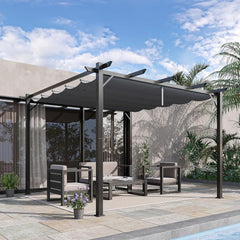 10' x 10' Aluminum Patio Pergola with Retractable Pergola Canopy, Backyard Shade Shelter for Porch, Outdoor Party