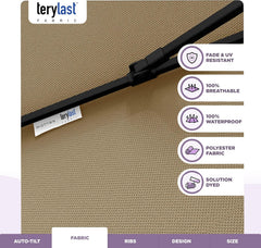 10-Year-No-Fade 9 Ft Patio Umbrella with Terylast Fabric, Auto-Tilt Aluminum Frame and 8 Reinforced Ribs Pool - Chestnut