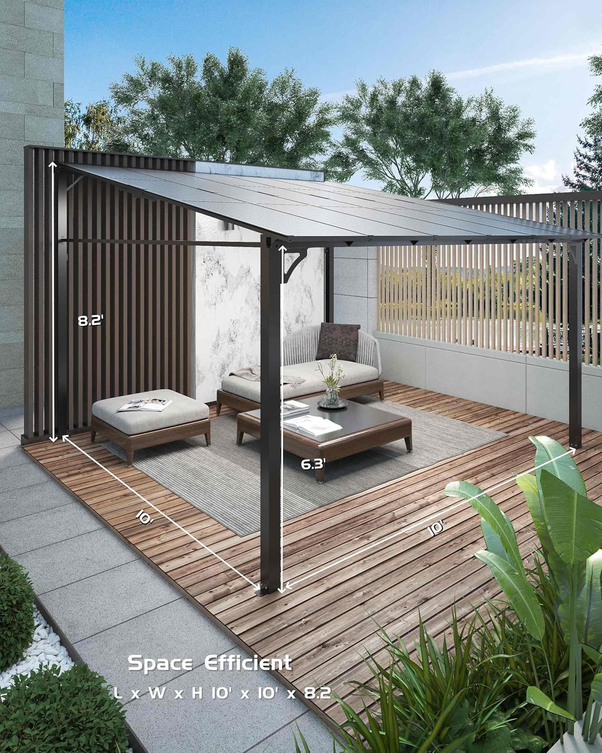 10 ft x 10 ft Lean to Gazebo, Hardtop Wall Pergola with Polycarbonate Roof