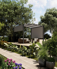 10 ft x 10 ft Outdoor Arched Pergola, Metal Gazebo with Retractable Sun Shade for Backyards, Lawn