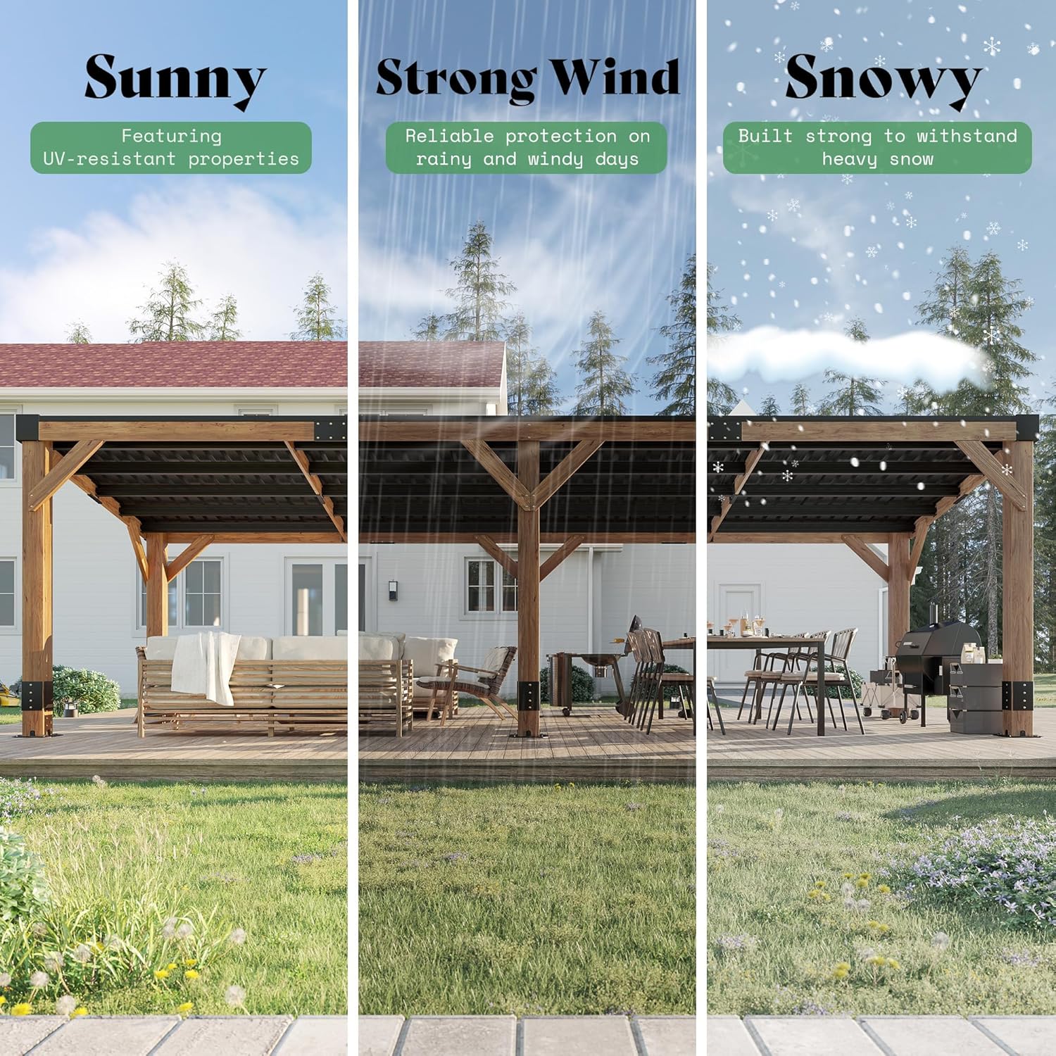 10 x 20 FT Spruce Wood Hardtop Gazebo with Sloped Galvanized Steel Roof
