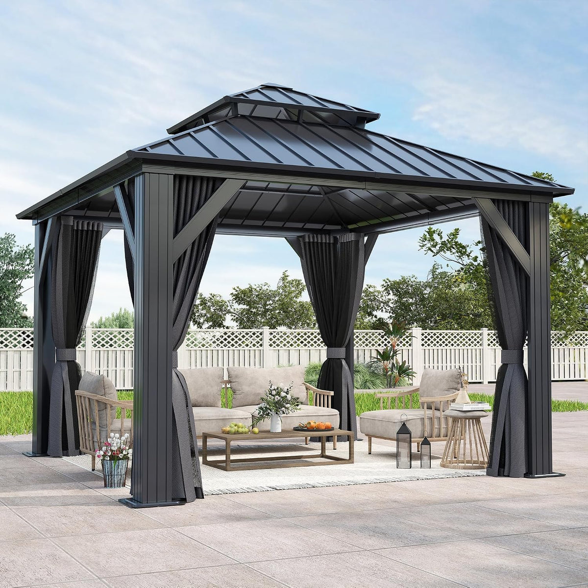 10'x10' Outdoor Hardtop Gazebo with Double Roof