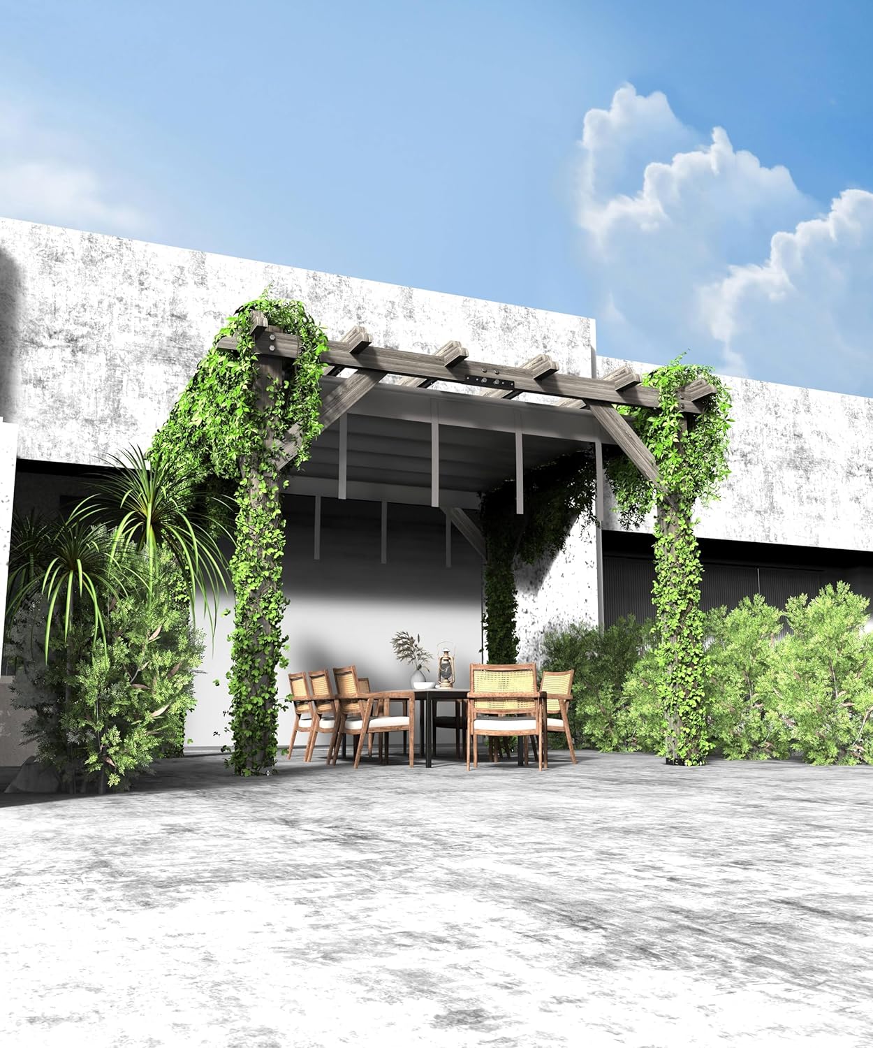 10 X 12 FT Wood Pergola, Solid Structure, Retractable Shade Canopy, Outdoor Wooden Pergola